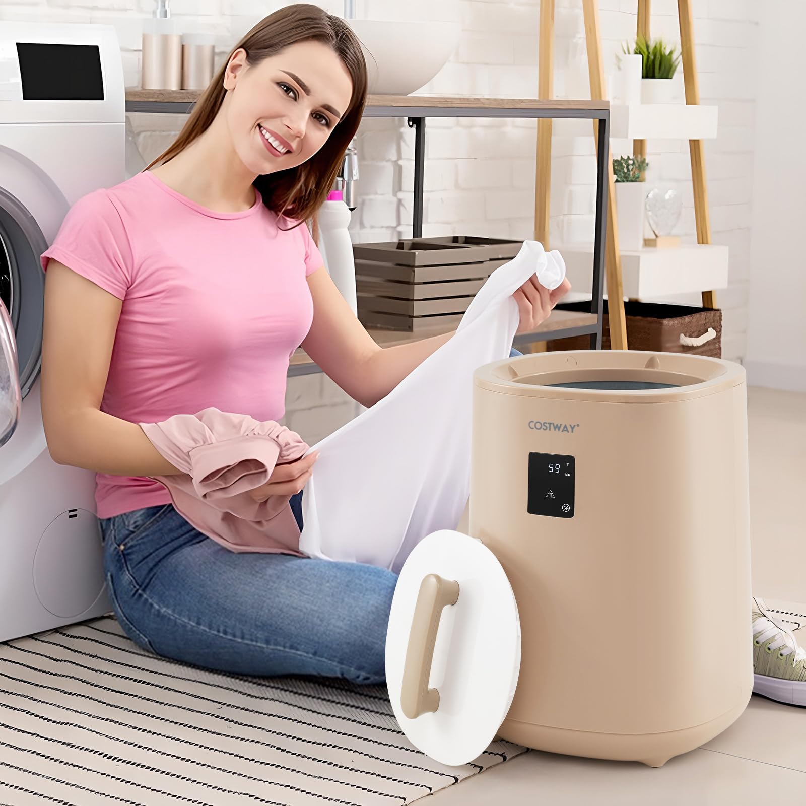 RELAX4LIFE Chauffe-Serviettes Esthetique 18L avec Température Réglable, Affichage LED, Minuterie, Support de Disque Parfumé, Arrêt Automatique,Verrouillage pour Salle de Bain Spa (Blanc, 18L|style2)
