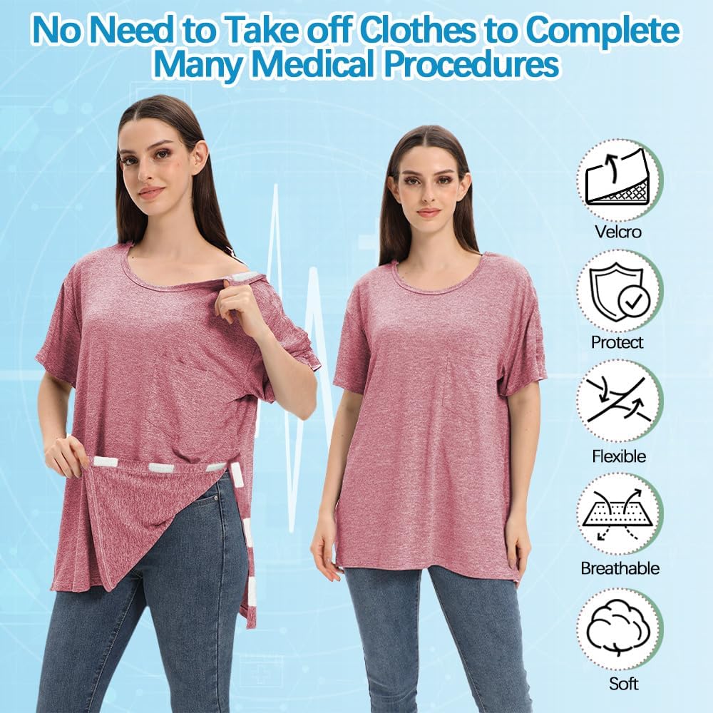 Unisex Post Shoulder Surgery Shirts for Women with All Access Stick On Fasteners Recovery Tear Away Chemo Clothing - Image 4