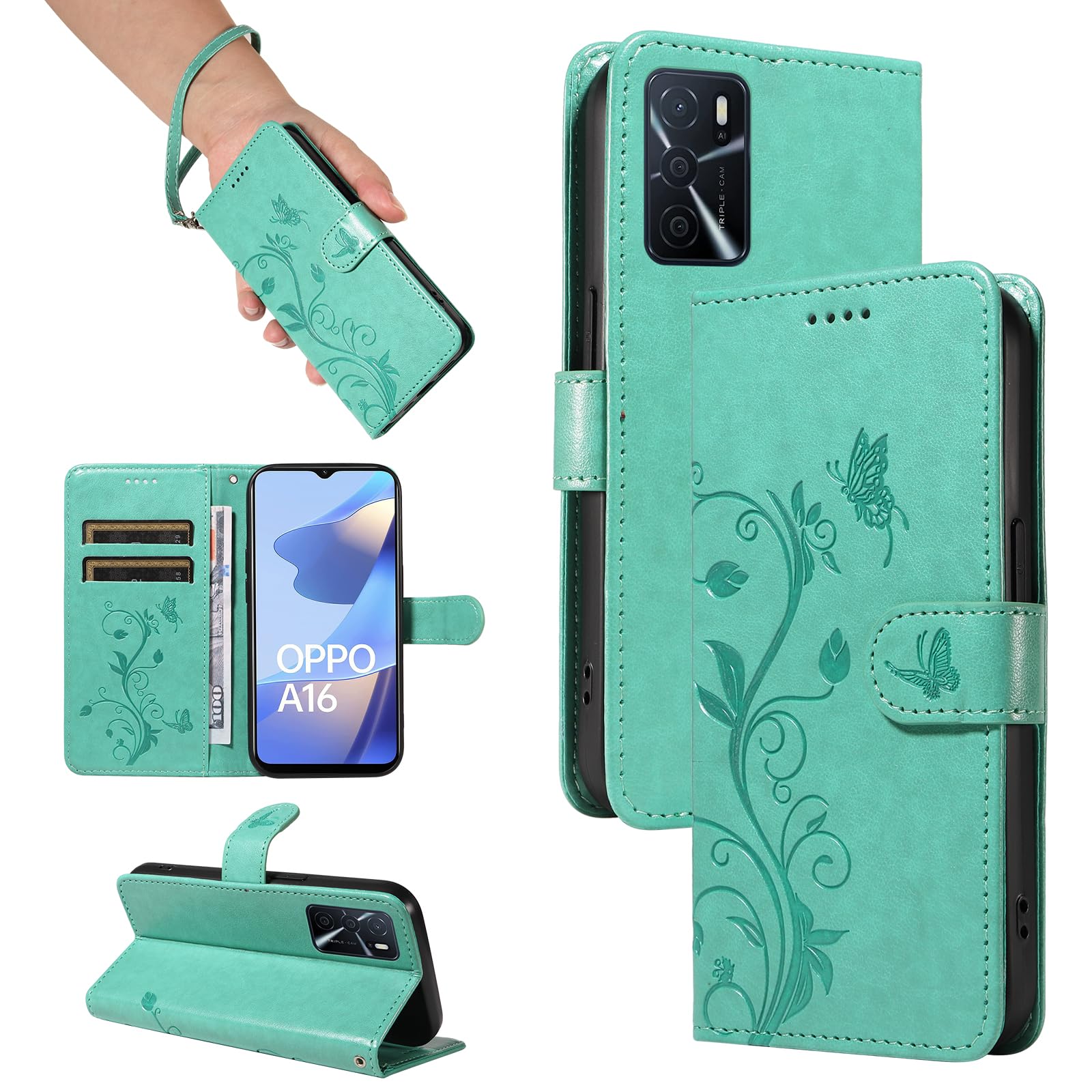 Coque pour Oppo A16/A16s/A54s, étui Antichoc en Cuir PU avec