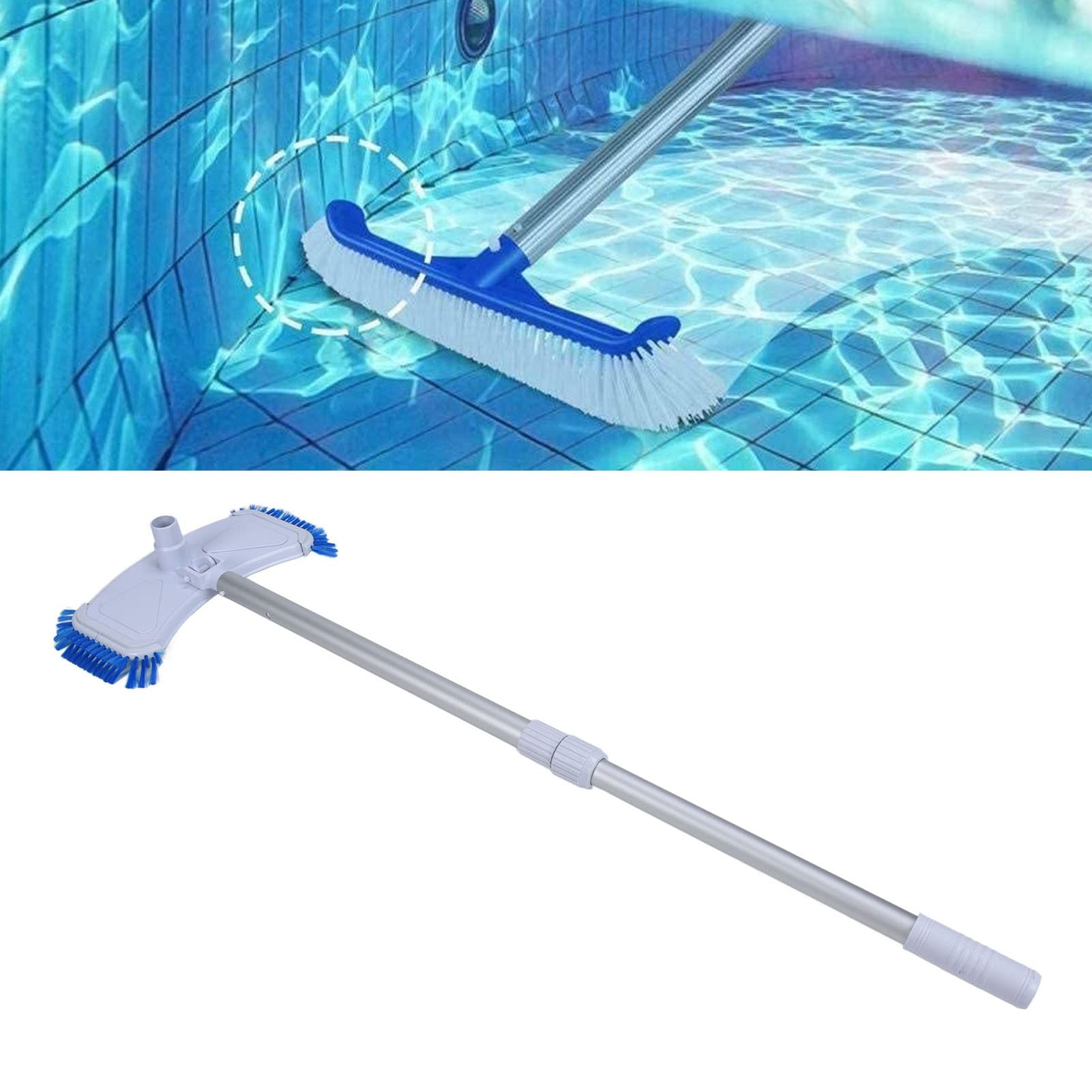 Cepillo de limpieza de piscina resistente con cerdas de nailon y clips EZ for limpiar paredes de piscina, azulejos y pisos, kit de cepillo de piscina de 18 pulgadas, kit de cepillo de piscina de 18 pu
