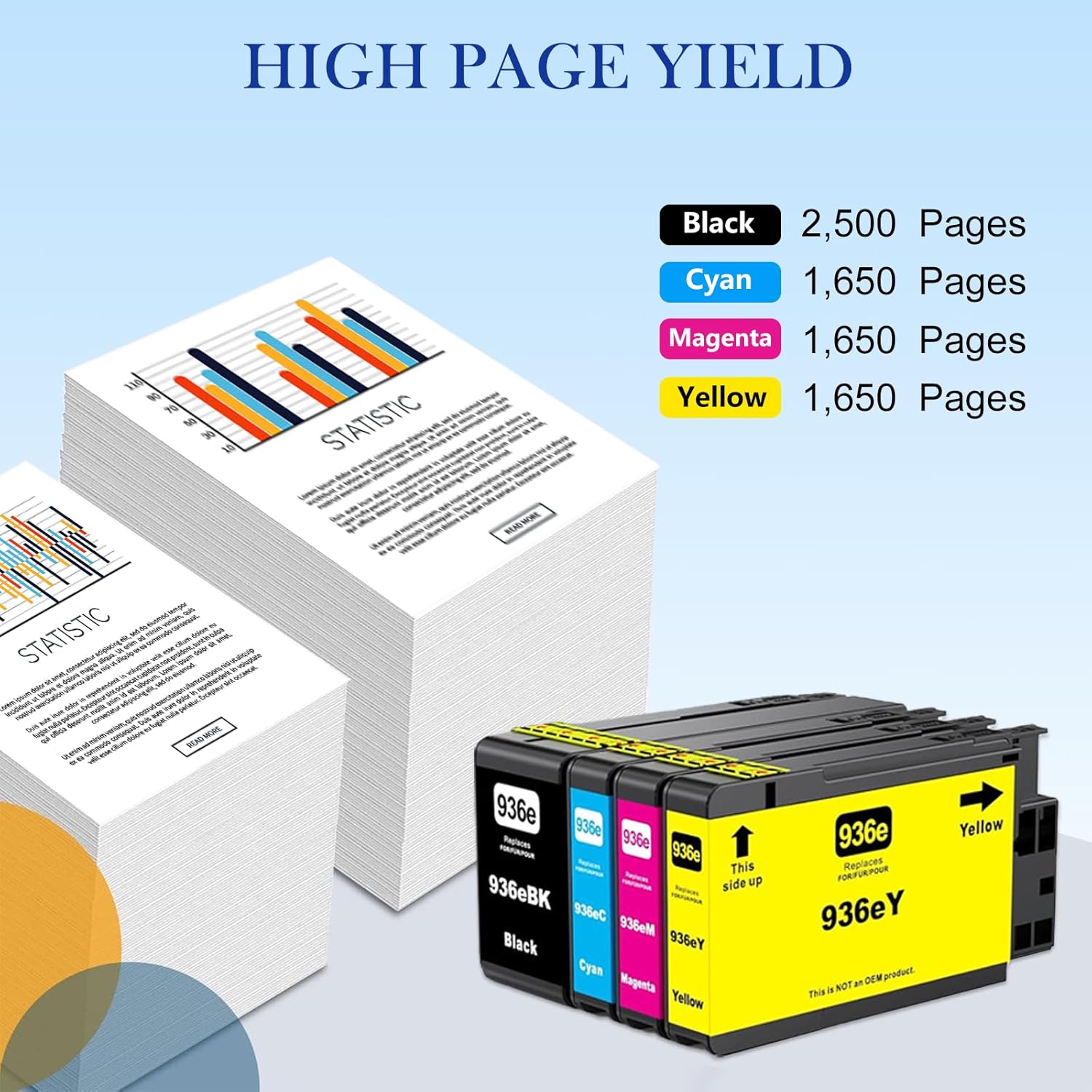936e Ink Cartridges High Yield (with Chip) Combo 4-Pack Compatible for HP 936e 936 Ink Cartridges for OfficeJet Pro 9125e 9122e 9128e 9130b 9135e Wide Format 9730e Printers (4Pack, BKCMY)