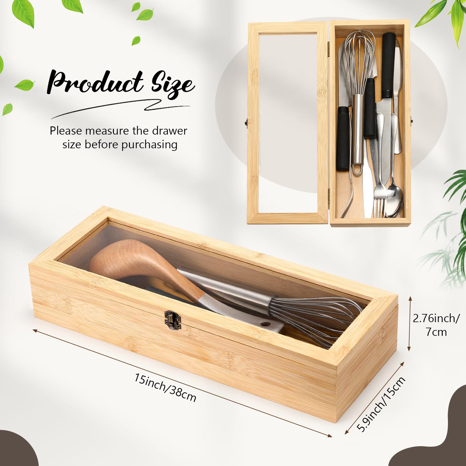 Bamboo Drawer Silverware Organizer Flatware Organizers Multi-purpose Storage Box - View #10