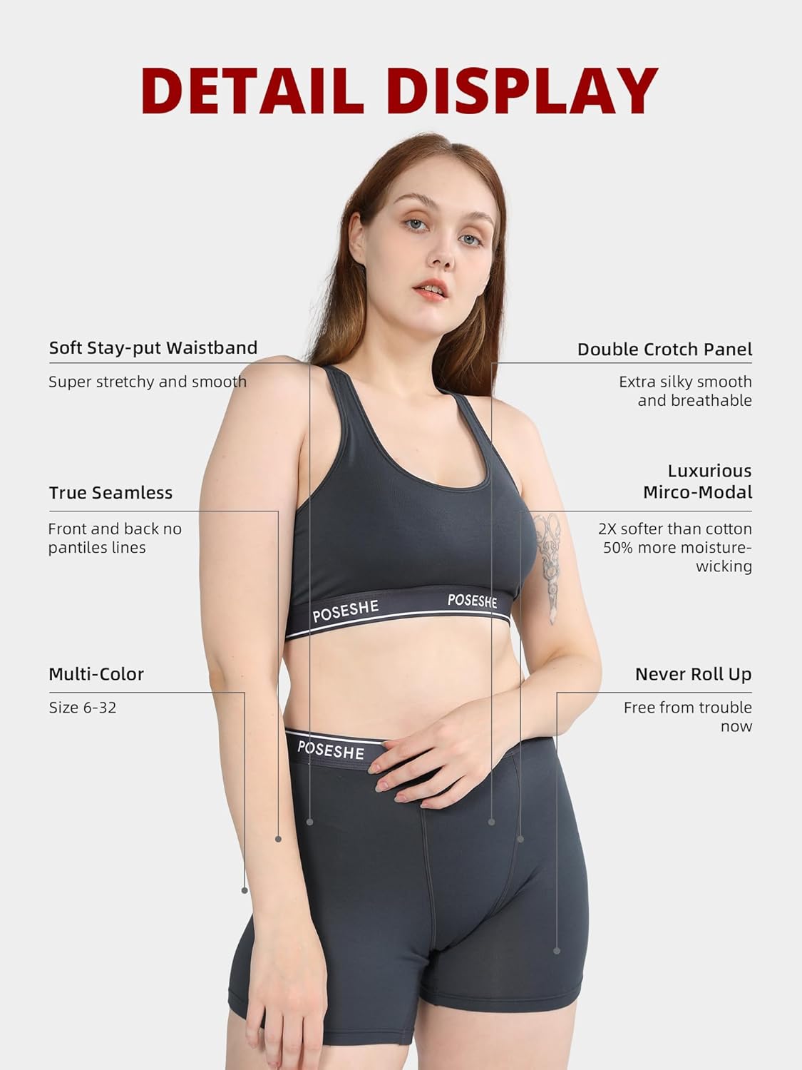 POSESHE Women's Boxer Briefs 6" Inseam, Ultra-soft MicroModal Boyshorts Underwear S-5XL - Image 3