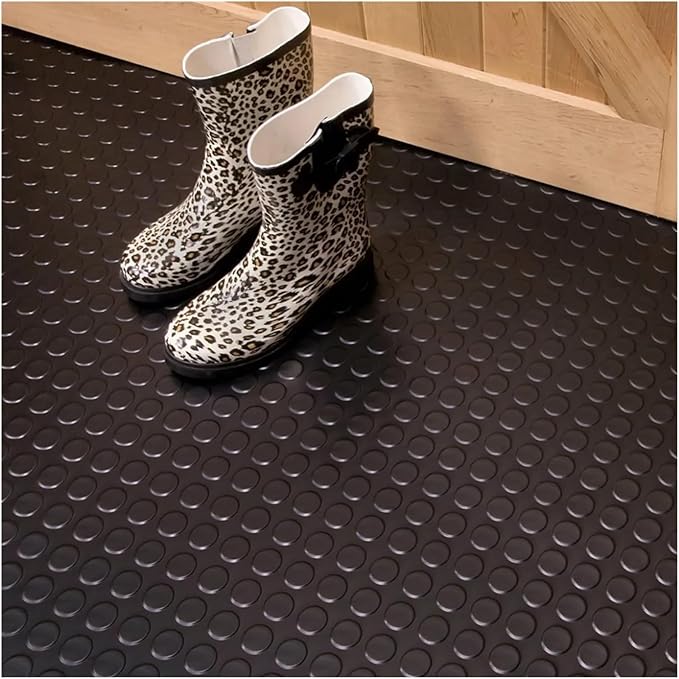 Black Rubber Floor Mats for Basement, Home Gym Garage Floor Rubber Mats, Heavy Duty