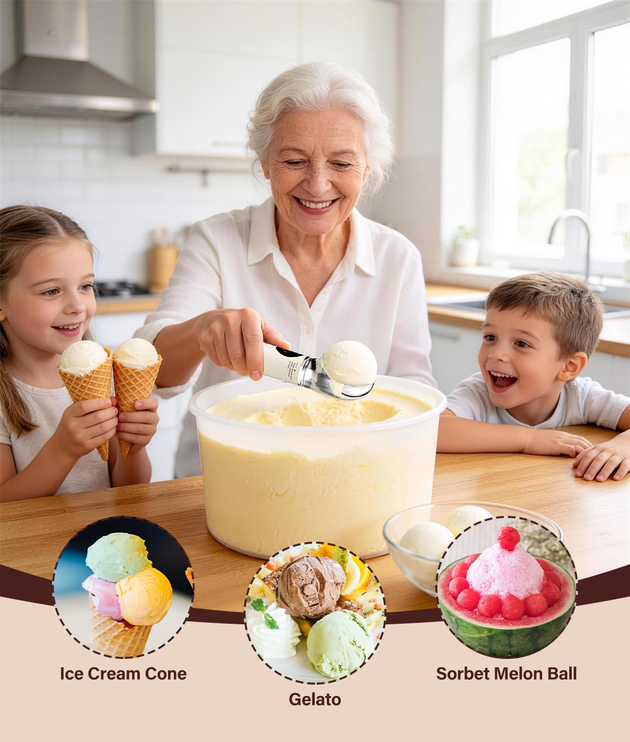 WADEO Cuchara de helado calentada recargable, cuchara extraíble con 4 niveles de temperatura y pantalla LED, apta para el lavavajillas, ideal para helados duros, gelato y yogur helado
