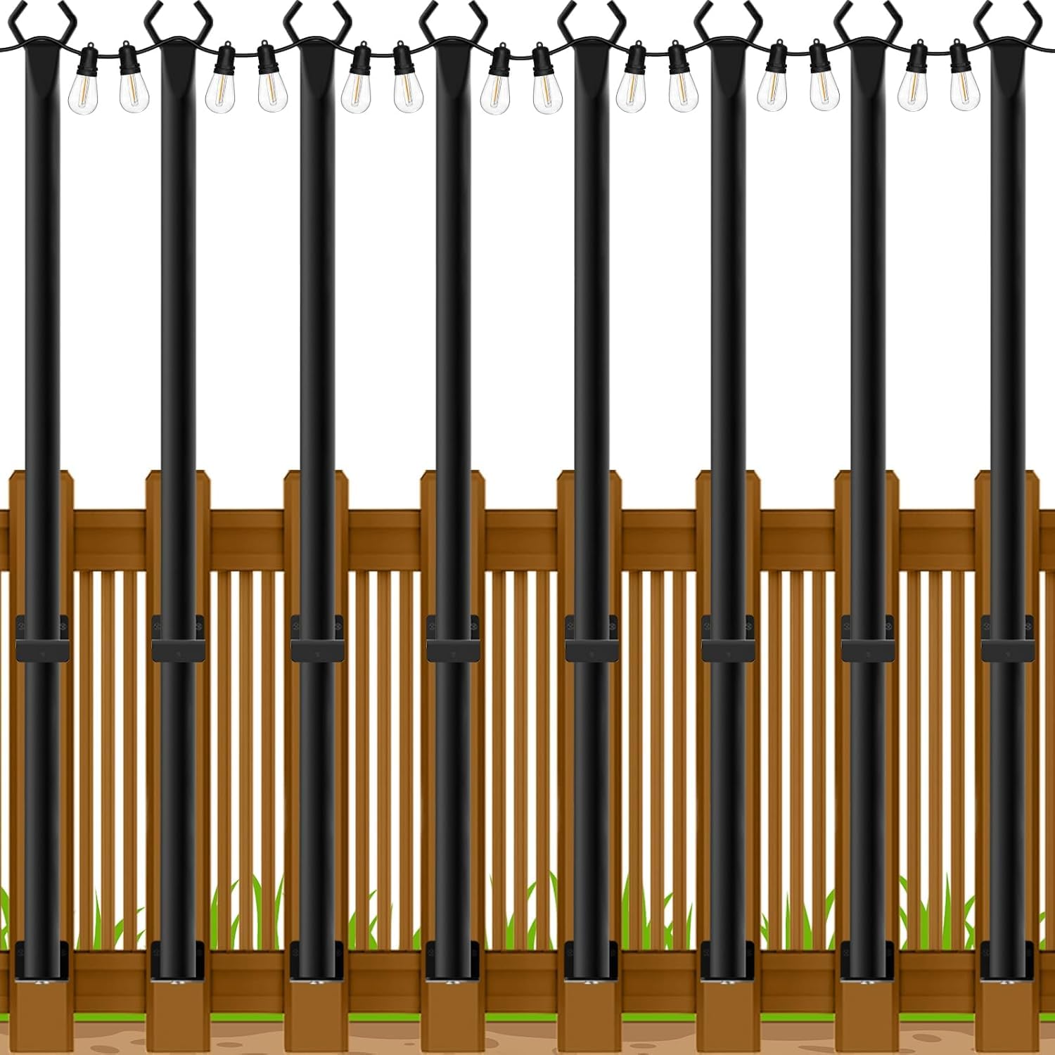 Beizelte 8 Pack 5Ft String Light Poles,Outside String Lights,Outdoor Light Poles,Metal Poles Stand for Patio,Backyard,Deck