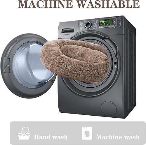 Miniatura 5 de Cama relajante MFOX (XXL) para mascotasperros medianos y grandes de 25, 35, 55 y 100 libras, cómoda, de pelaje sintético, en forma de dona