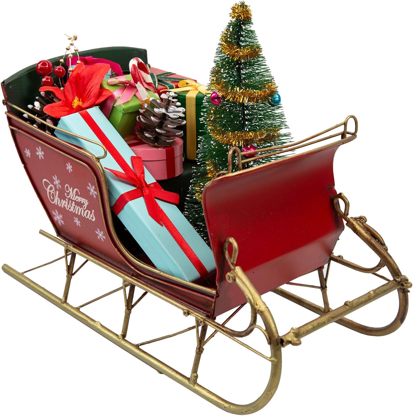 Berfutall-Red Santa Sleigh Christmas Decor for Table Top Holiday Home Decorations Decoration with Rustic Charm (G) (G Red 11.6")