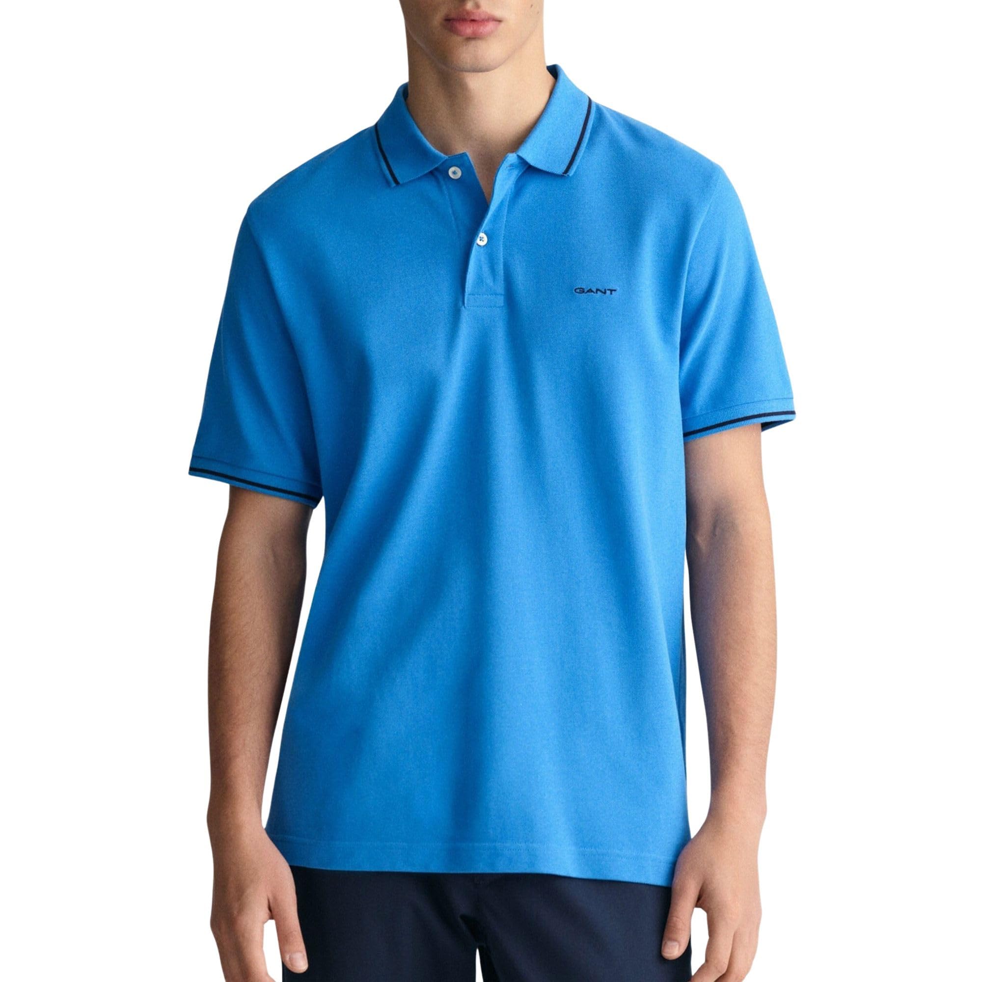 Gant Men's Rich Blue Tipping Ss Pique Polo Shirt, 3XL