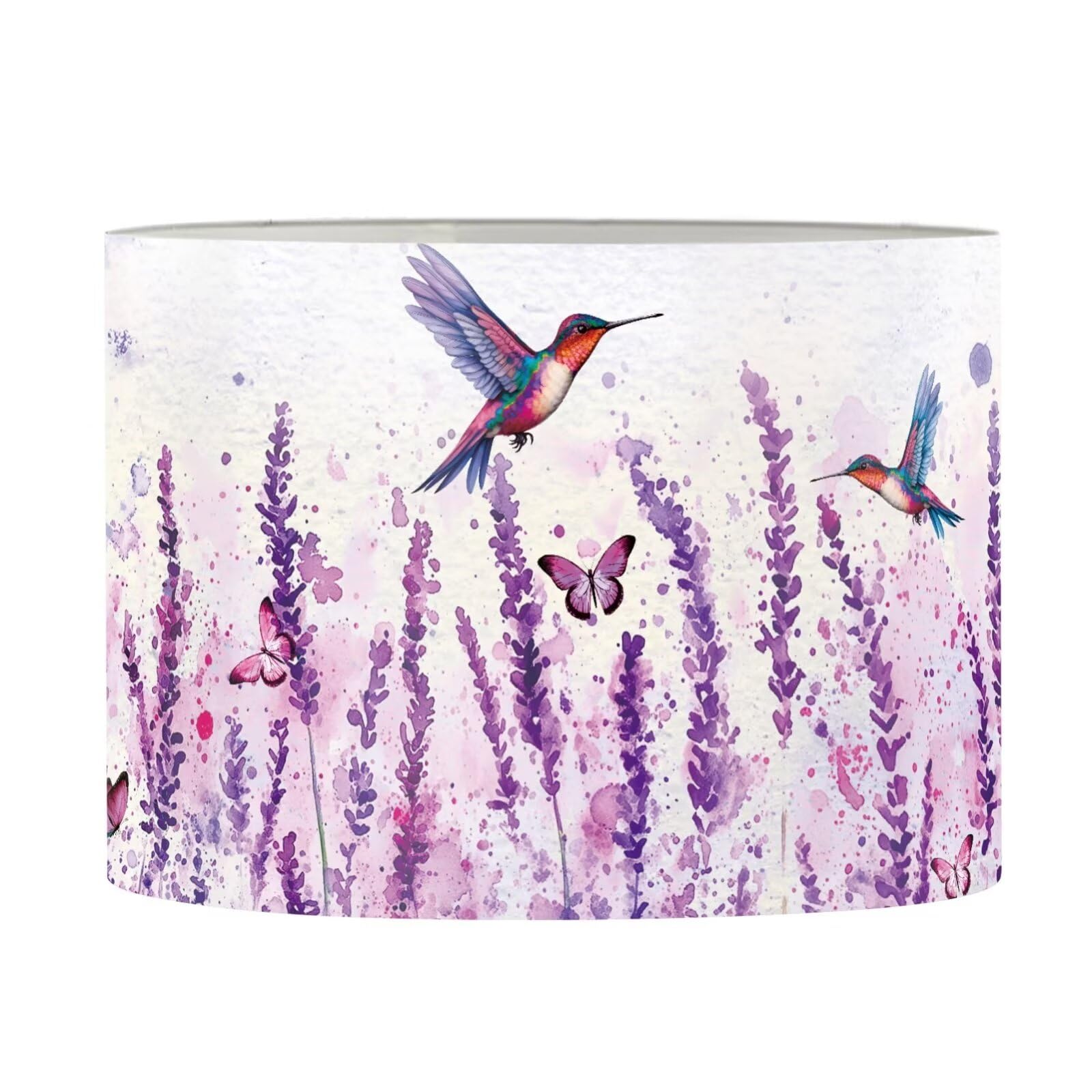 FANCOSAN Hummingbird Lampshade Cover Home Decor Purple Lavender Drum Lamp Shade for Living Room Bedroom Study Dorm Desk Table Nightstand Sturdy L — image 1
