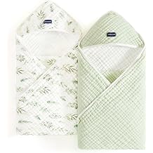 GRSSDER Ultra Soft Absorbent Muslin Cotton Baby Hooded Towel 2 Pack with Original Patterns, Extra Large Size 35"x 35" Swaddle Wrap for Newborn Infant and Toddler