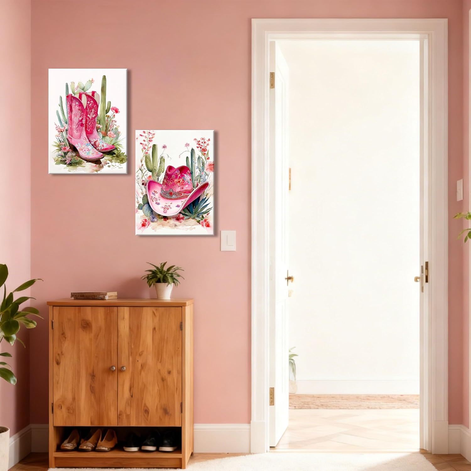 Frimeeme Western Girl Cowgirl Canvas Wall Art,Pink Cowgirl Decor,Horse Decor for Girls Room, 12x16 Inches Framed，Set of 3 - Image 2