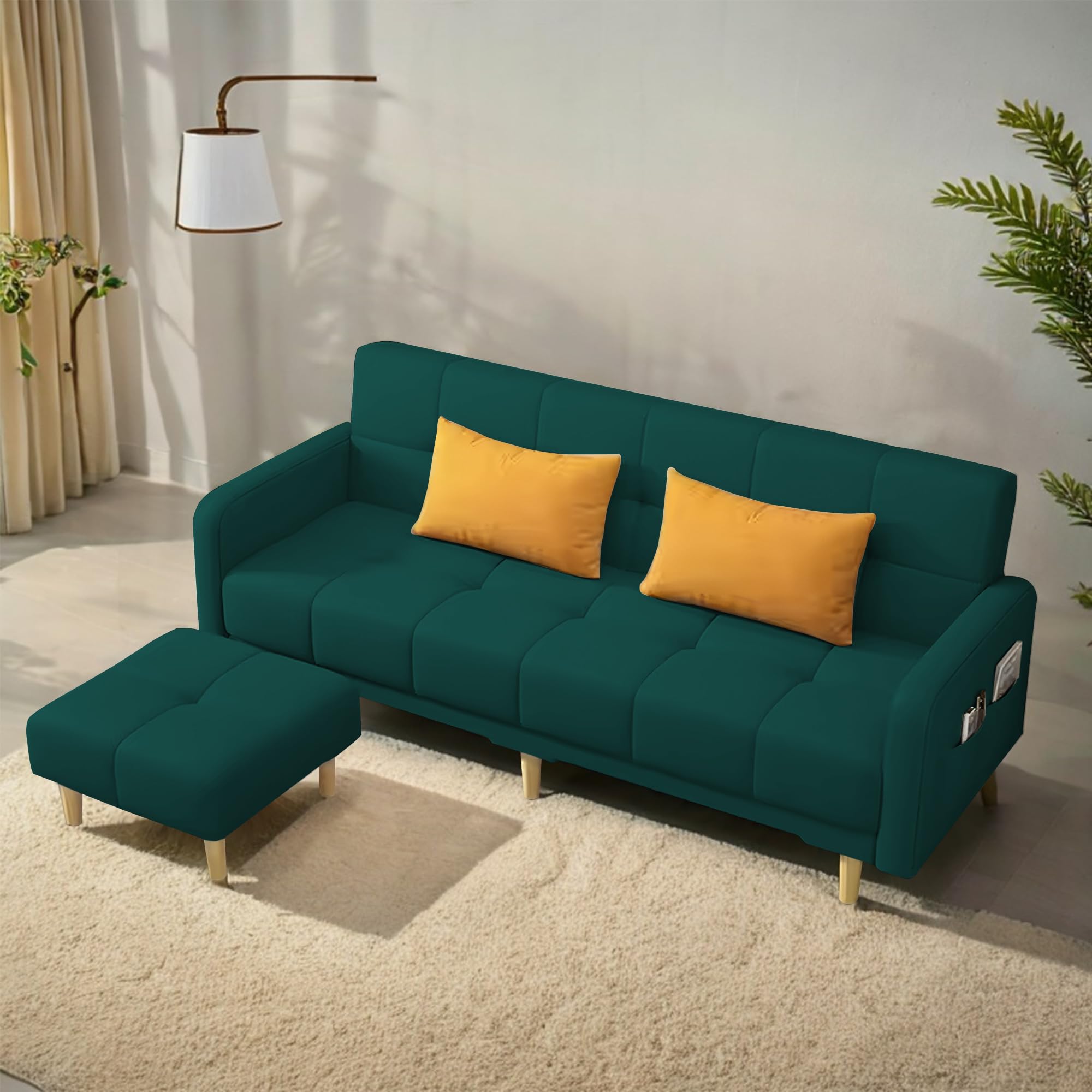 Casaliving Melfoy 3 Seater Sofa Cum Bed for Living Room with Ottomon (Pine Colour Fabric) Premium Fabric Sofa-image-17