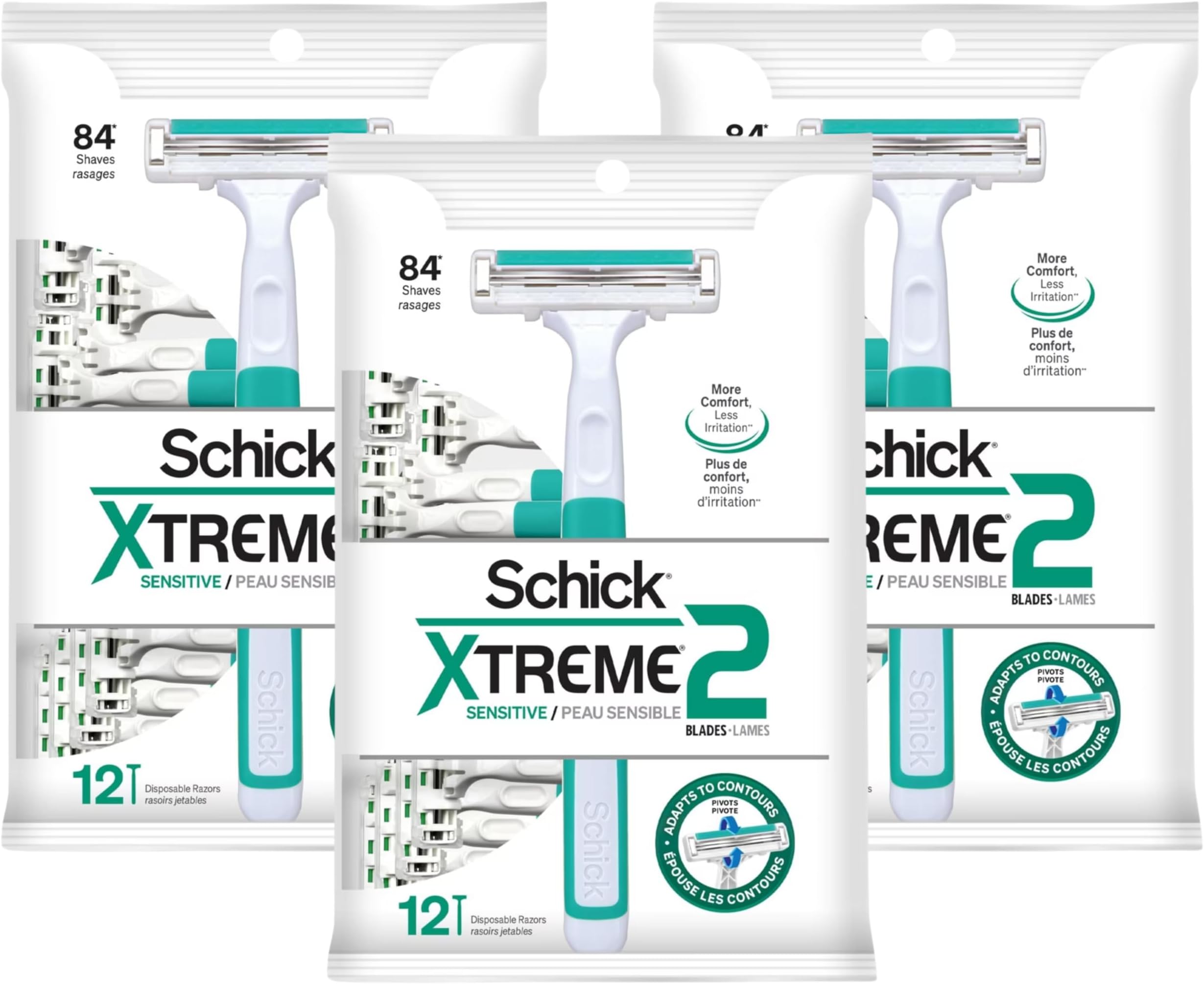 ST2 Disposable Razor, Sensitive for Men, 12-Count Packages (Pack of 3)