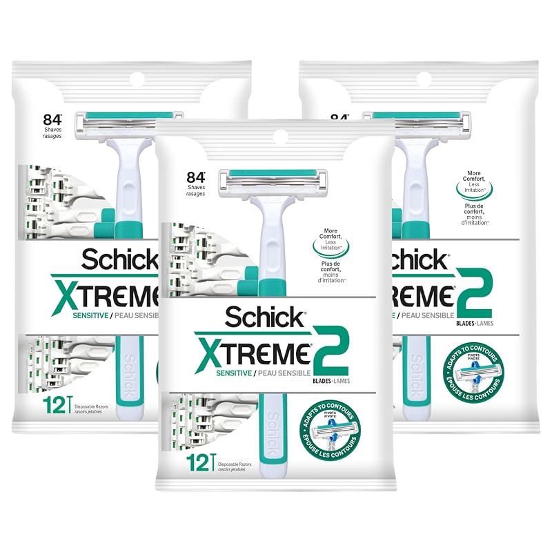 Aparelho de barbear descartável Schick ST2 Sensitive masculino, pacote com 3 de 12 unidades
