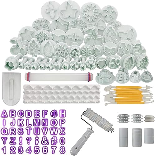 Fondant Cake Sugarcraft Kit de decoración de moldes para galletas, cortador de émbolo de glaseado, juego de 102 piezas