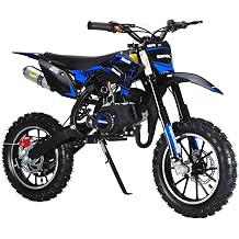 Cool 50cc Gas Dirt Bike for Kids Ages 6-12 2-Stroke Off-Road Mini Moto with Disc Brakes & All-Terrain Tires, Max Speed 25MPH, 330LBS Capacity Pocket Rocket, Youth Pit Bike for Boys & Girls Blue