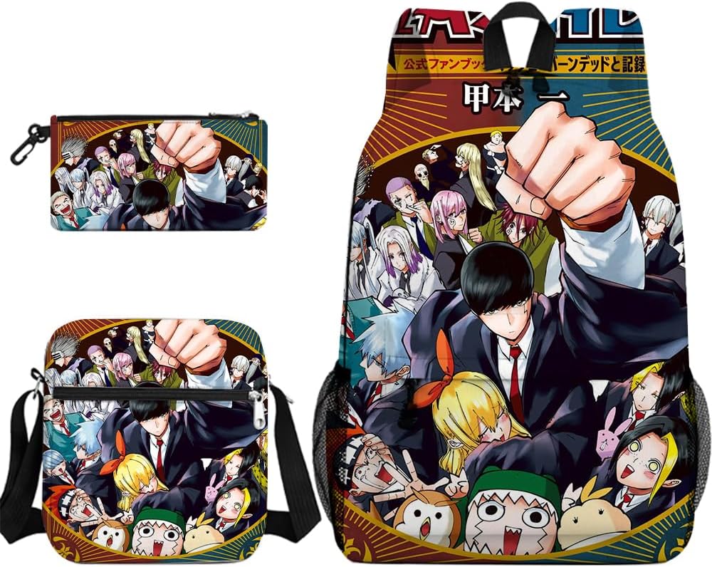 Mash Burnedead Anime Backpack 3pcs Set Lemon Irvine/Lance Crown Schoolbag with Single Shoulder Bag and Pencil Case Students Bookbag Waterproof Travel Backpack
