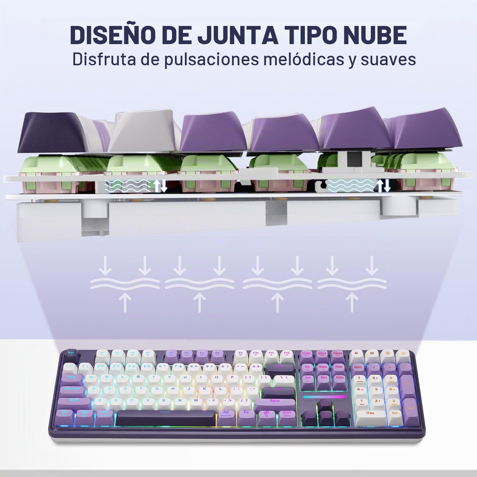 Redragon K745 Pro - Teclado inalámbrico RGB para Juegos, Teclado mecánico de 108 Teclas con 4 Teclas de Acceso rápido adicionales, Enchufe LED orientado al Sur de Intercambio en Caliente, US Layout