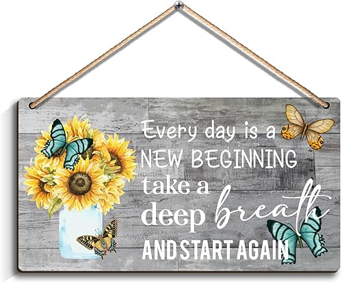 SHLINCO Every day is a new beginning - Arte de pared de madera de mariposa de diente de león, decoración motivacional e inspiradora, regalo de