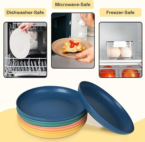 Miniatura 4 de Juego de 8 platos de paja de trigo de 9 pulgadas, platos de cena irrompibles, aptos para lavavajillas y microondas, juego de platos reutilizables