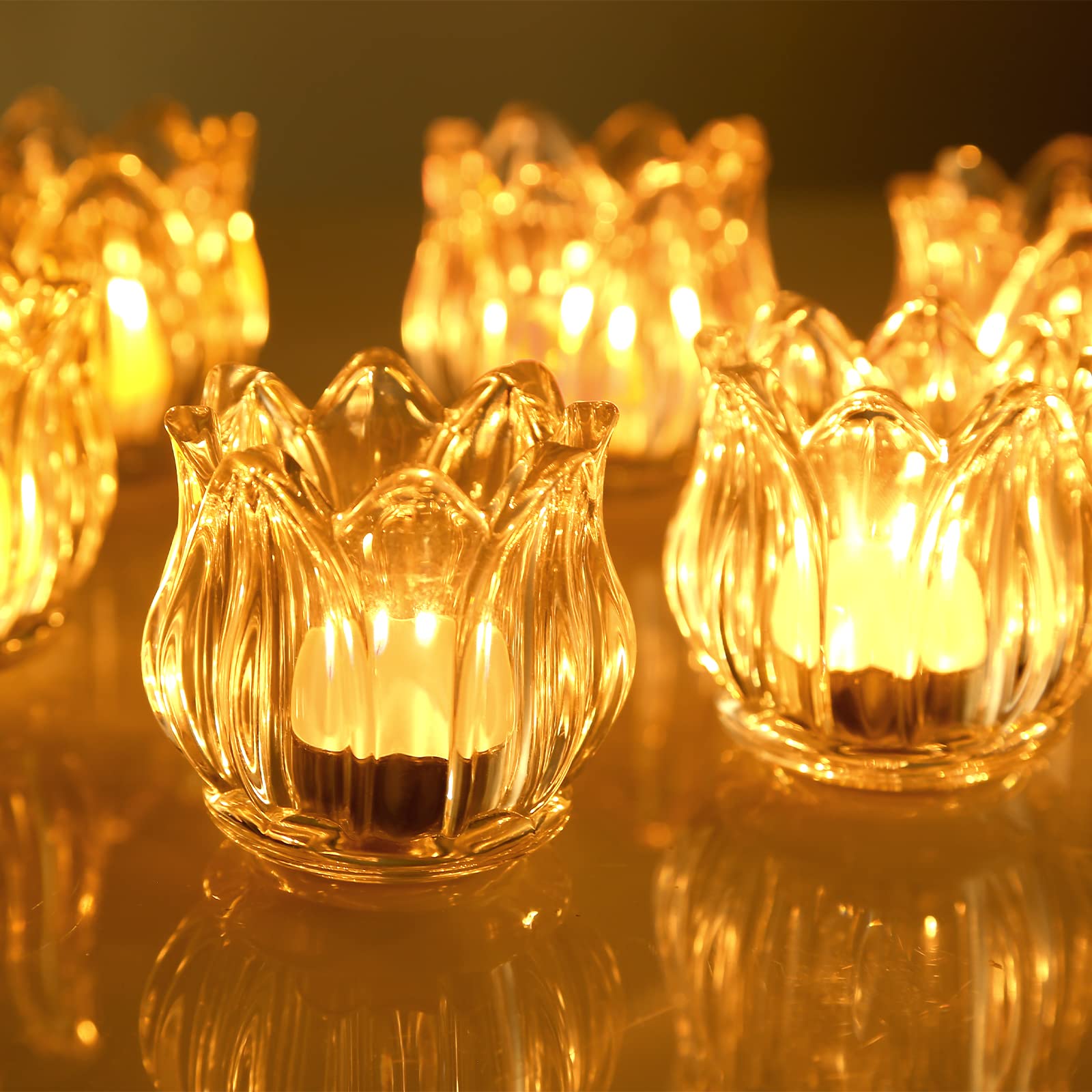 GOLDEAL 12 Pcs Tulip Glass Tea Light Tealight Candle Holders, Votive
