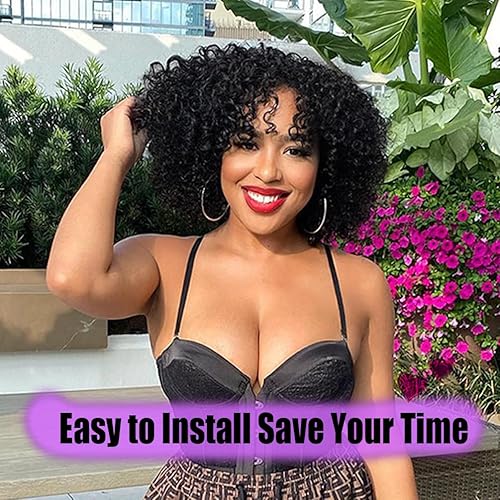 Miniatura 2 de maxknow Pelucas rizadas para mujeres negras, peluca afro rizada esponjosa para mujer, peluca rizada negra suave con flequillo, pelucas sintéticas