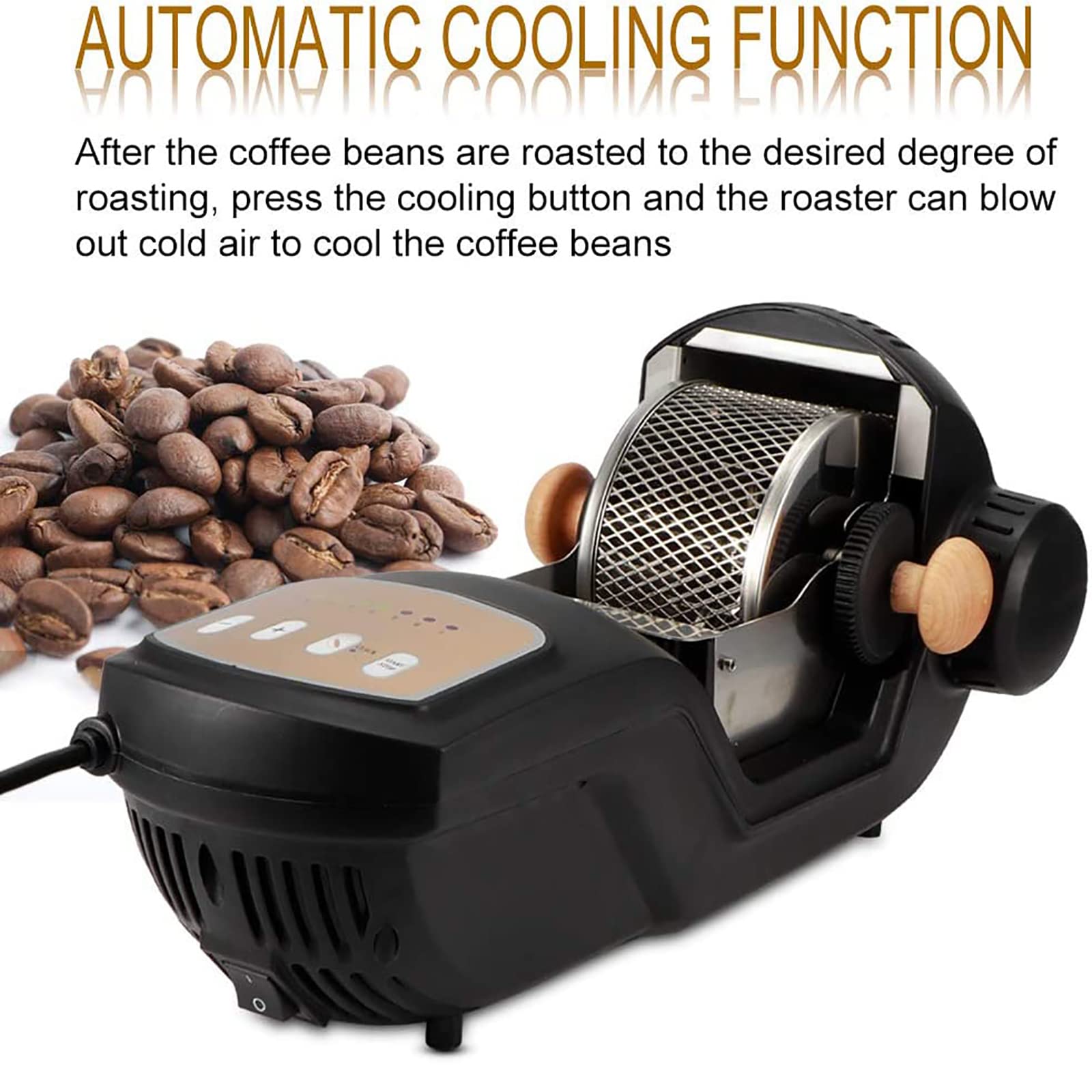 Tostatrice automatica per caffè, tostatrice elettrica professionale per chicchi di caffè, aria calda regolabile a 7 marce, cottura e raffreddamento automatici, capacità 1600 W 300 g, per cas
