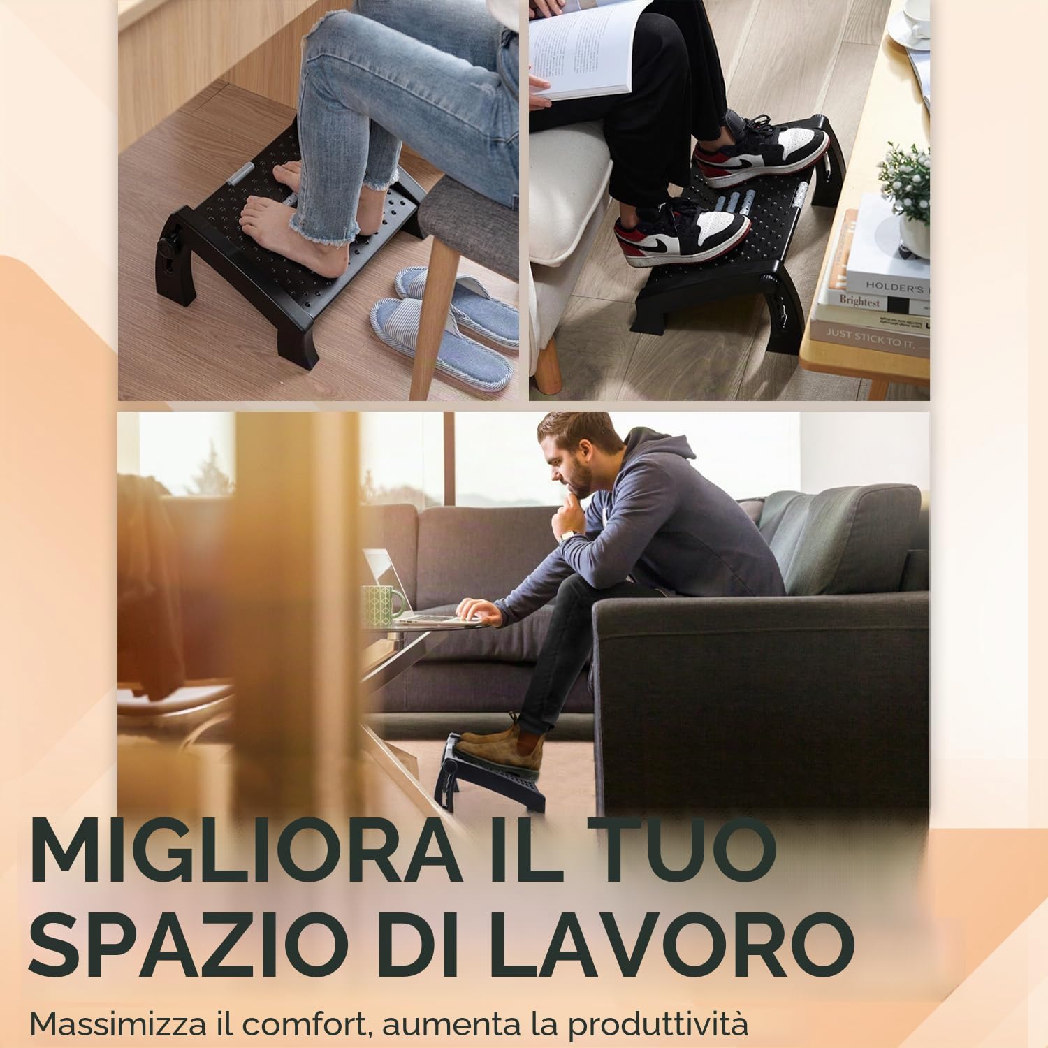 ACROPAQ Poggiapiedi - Poggiapiedi ergonomico con altezze regolabili e funzione di massaggio rilassante per il comfort in ufficio - AF005