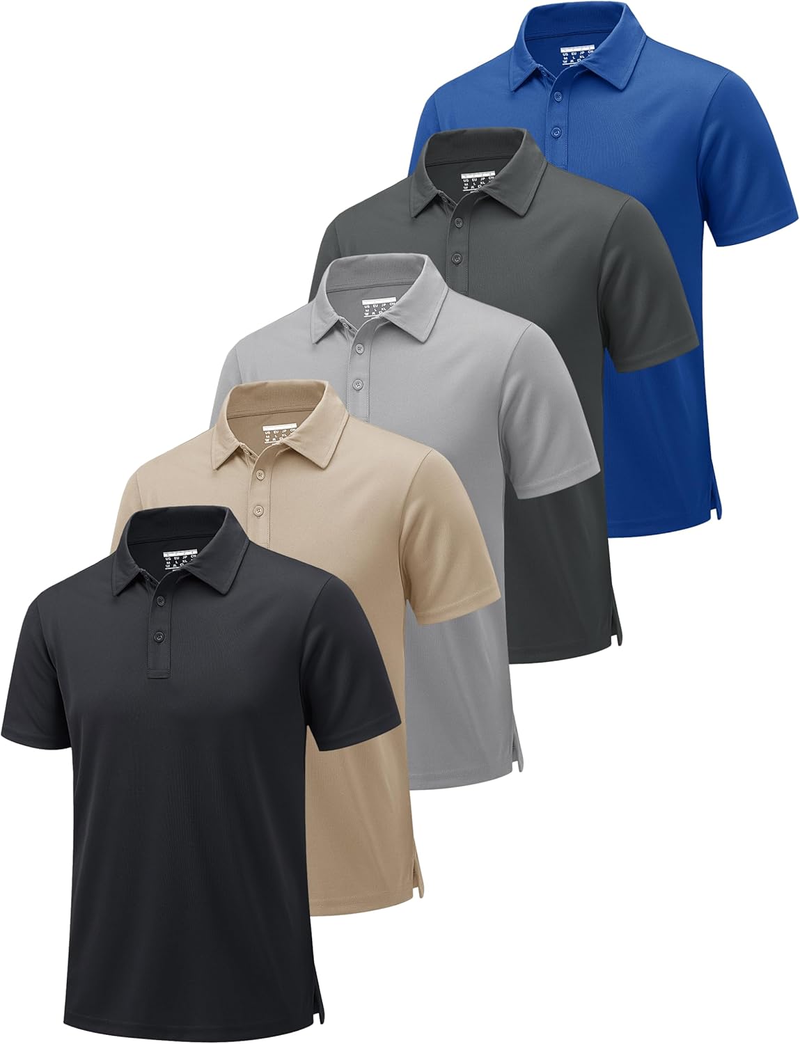 MAGCOMSEN 5 Pack Mens Polo Shirts Short Sleeve Dry Fit Moisture Wicking Golf Polos Performance Casual Collared Shirts