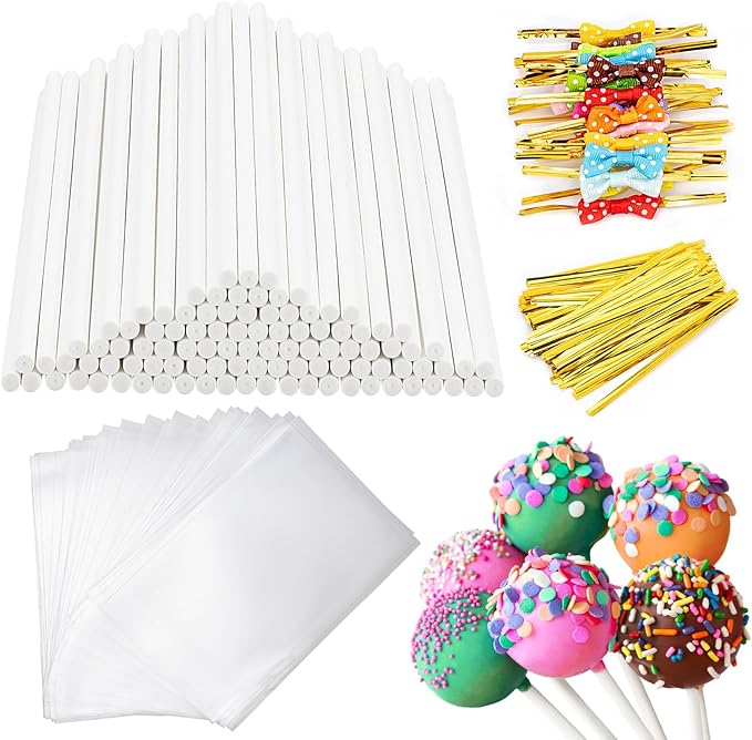 SOTMALTK 320Pcs Cake Pop Sticks and Wrappers Kit, 6inch Lollipop