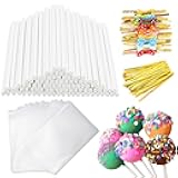 SOTMALTK 320Pcs Cake Pop Sticks and Wrappers Kit, 6inch Lollipop Sticks with Cake Pop Bags and Metallic Twist Ties Bow, Perfect for Making Lollipops,Candies,Chocolates and Cookies - Great for Parties