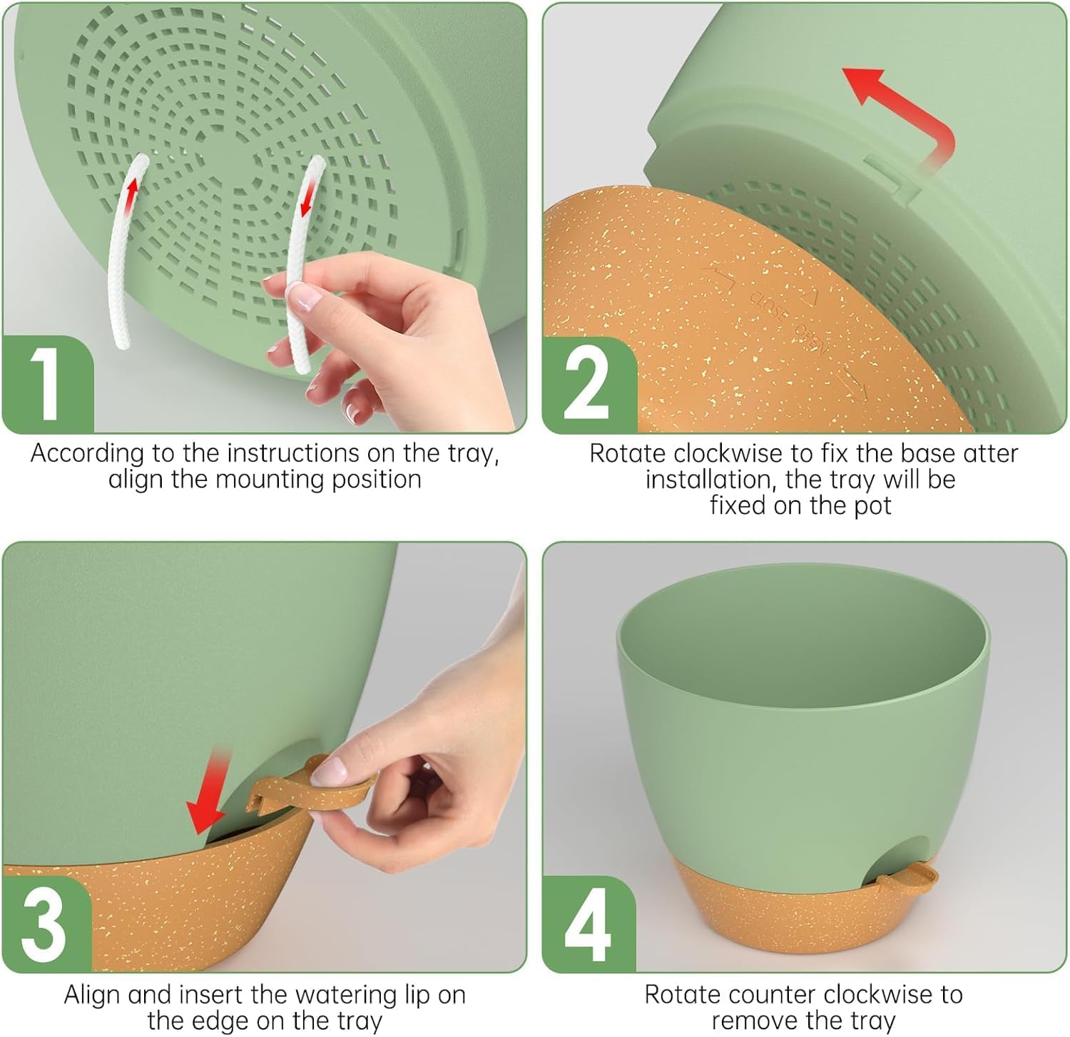 ZMTECH Lot de 2 pots de fleurs à arrosage automatique avec trous de drainage et soucoupe, pour plantes d'intérieur et d'extérieur, 30,5 cm (vert et marron)