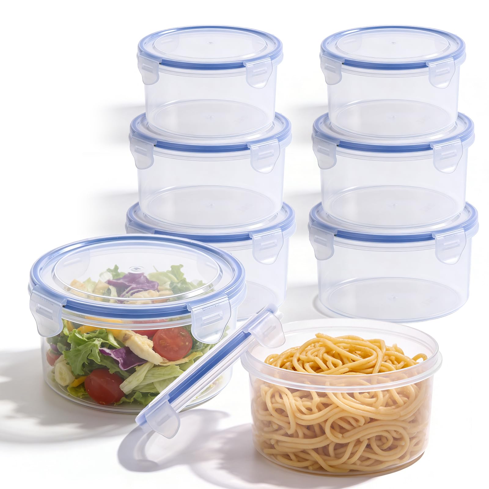 Set 8 Contenitori Rotondi In Plastica 300 Ml Con Coperchio Ermetico – Per Alimenti, Freezer E Microonde