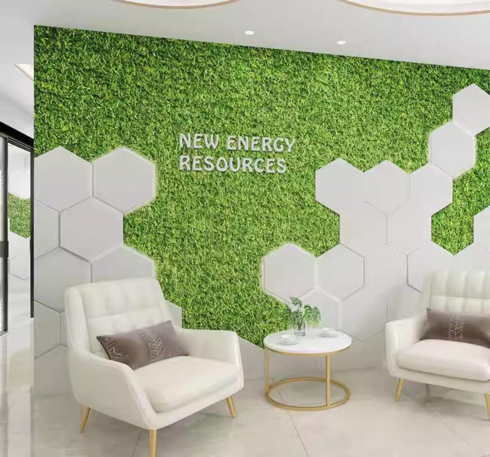 Xlming 150Cm×105Cm(B×H) Creative Geometric Hexagon Green Plants 3D Wallpaper Luxury Home Dining Decor Paste Sofa Living Room The Wall For Bedroom Mural-150Cm×105Cm