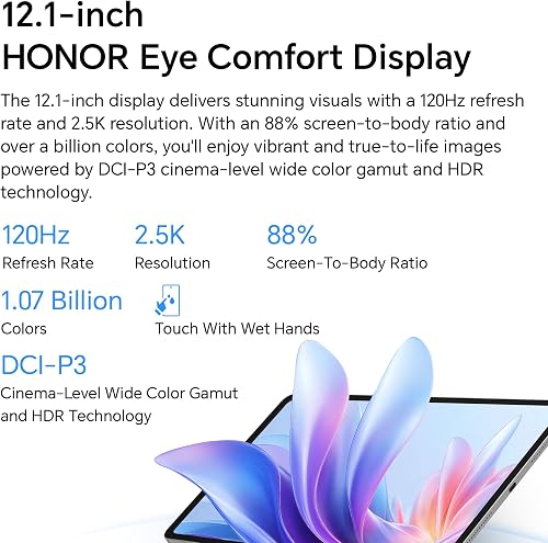 HONOR Pad 10 12.1" 2.5K Tablet (120Hz Eye-Care Display), Snapdragon 7 Gen 3, 10100mAh Battery, Android 15 Wi-Fi Tablet – High-Performance Entertainment & Productivity Pad - 5