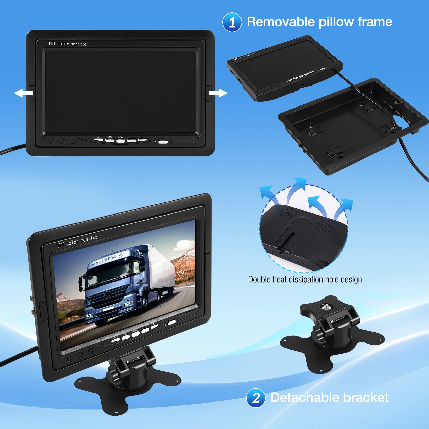 Mini TV 7" HD Moniteur 800 x 480 Portable Voiture LCD Écrans sur DVD/CMMB Deux Entrées pour Voitures Camions