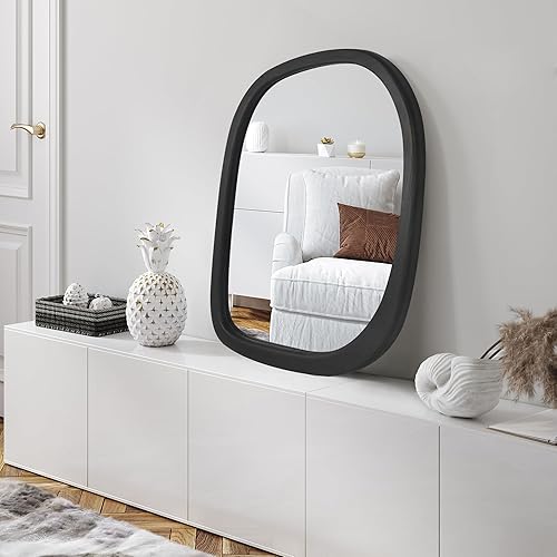 Miniatura 7 de Americanflat Espejo asimétrico en sicomoro negro, espejo de pared irregular de 22 x 28 pulgadas para baño, sala de estar, entrada y espejo