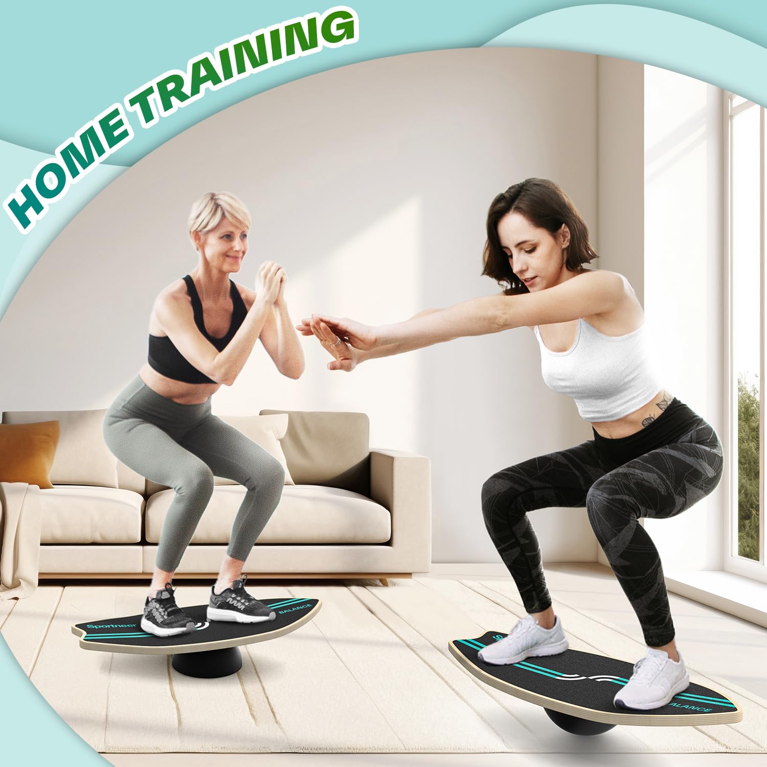 Sportneer Surfin Balance Board per adulti 8 in 1 – Balance board in legno per allenamento del core, surf, sci e riabilitazione – Sicura, antiscivolo, 200 kg
