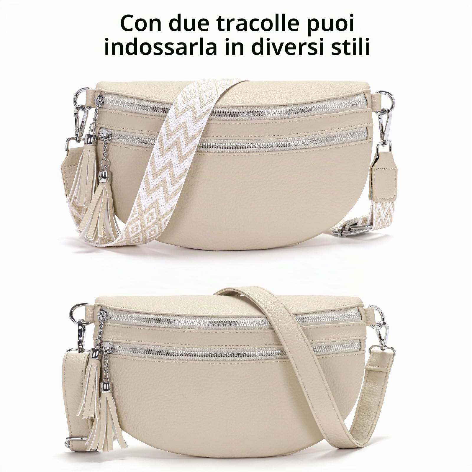 LANXINGLUO marsupio donna media borsa tracolla donna media borsetta Con scomparto per carte di credito e 2 spallacci Beige