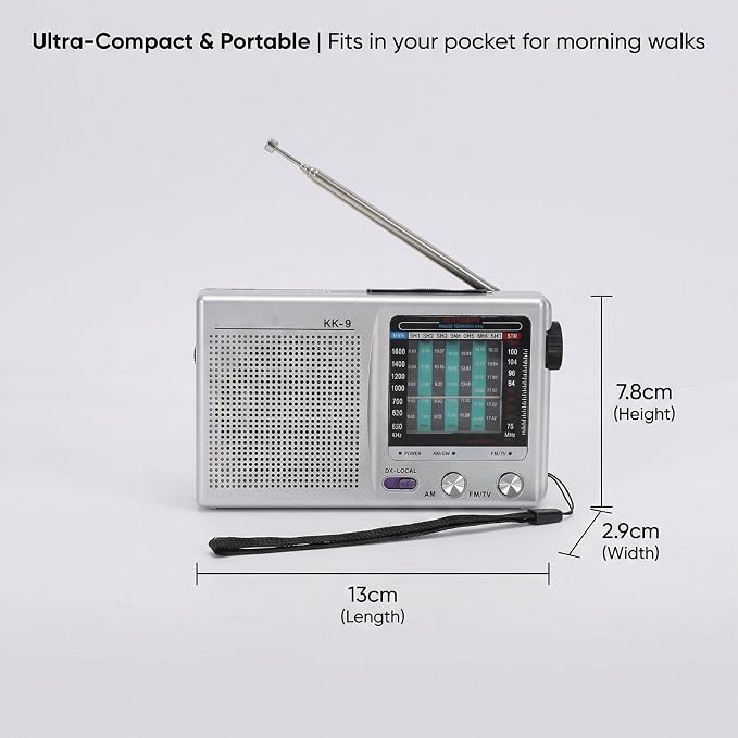 Radio portátil AM FM SW con jack 3.5mm y batería 2AA miniatura 7