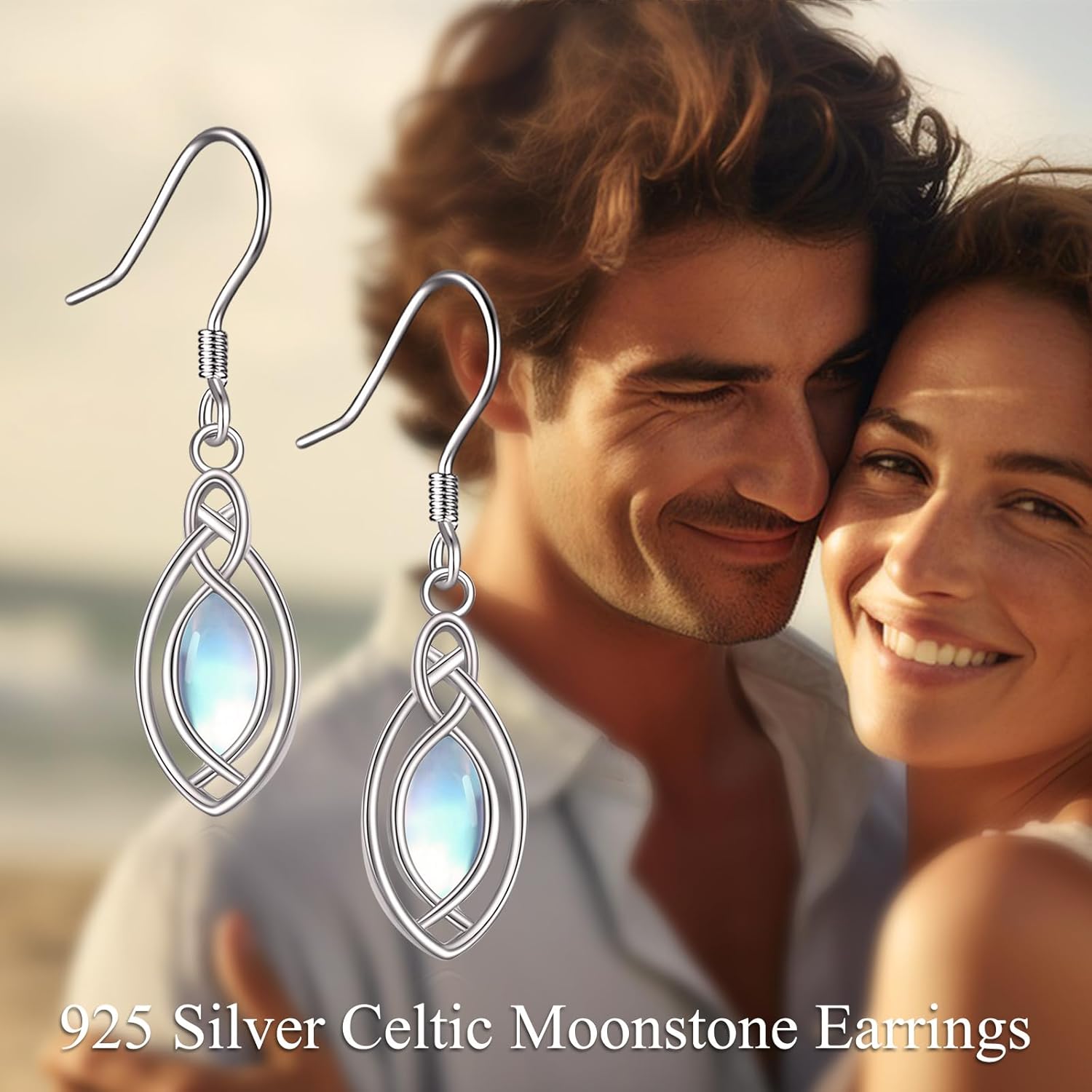 Moonstone Earrings for Women 925 Sterling Silver Celtic Knot Drop Dangle Earrings Teardrop Leverback Moonstone Jewelry Gift