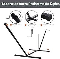 Vista 7 de SUNCREAT Hamaca portátil doble con soporte, hamaca para 2 personas con barra separadora curva, cuerdas de equilibrio incluidas, gris oscuro