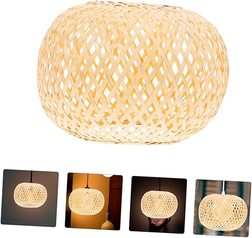 Miniatura 9 de 1 pantalla de lámpara rústica, candelabro, decoración de cesta blanca, candelabro de mimbre, pantalla tejida para lámpara colgante, E27, lámpara de