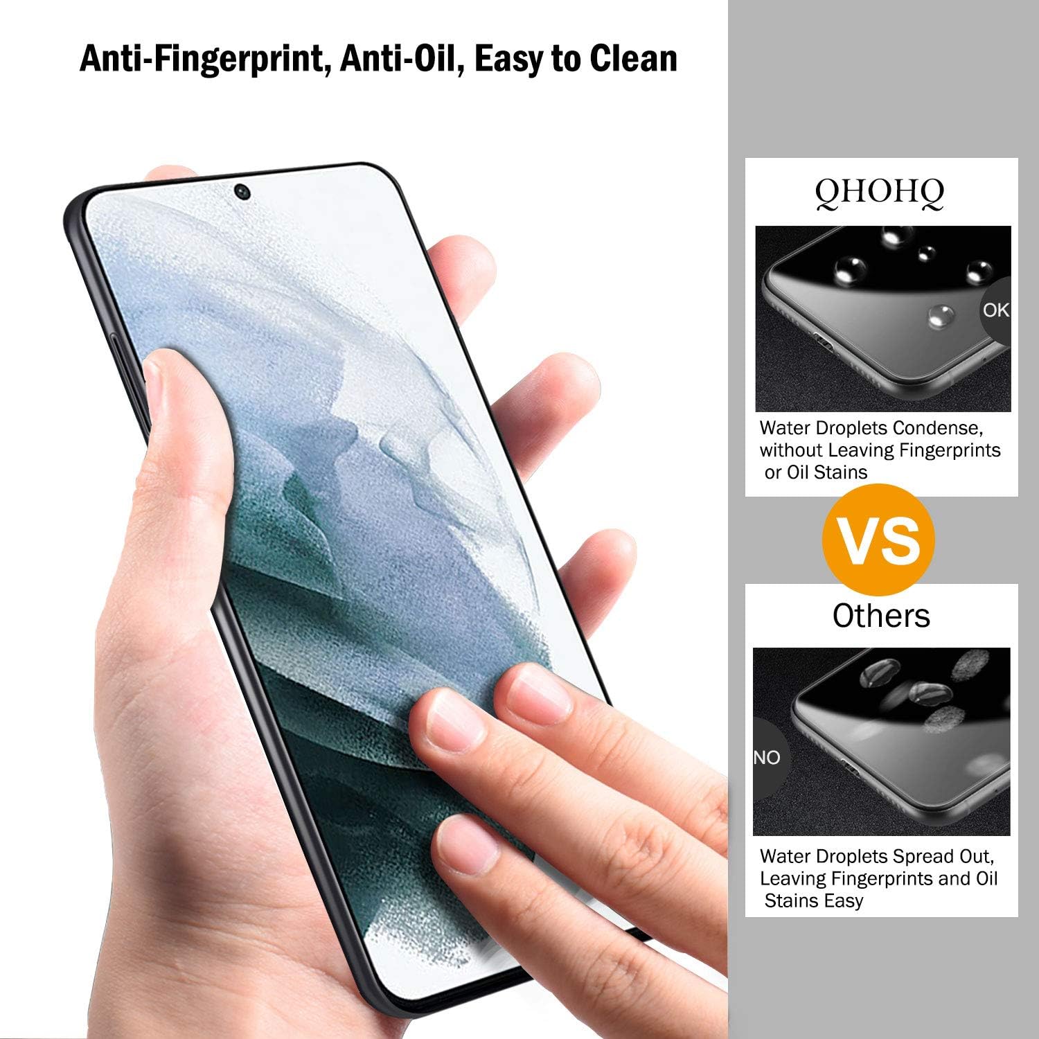 QHOHQ 3 Pack Screen Protector for Samsung Galaxy S21 Plus 5G 6.7" with 3 Packs Camera Lens Protector, Tempered Glass Film,HD - Bubble Free - Scratch Resistant,Compatible with Fingerprint Unlock