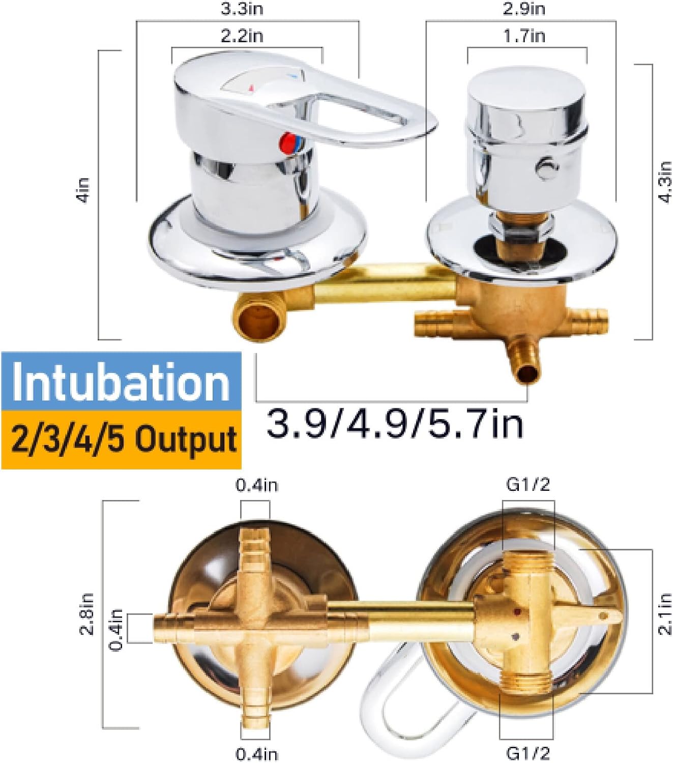 Shower Mixer Valve, Shower Mixer Bar Chrome Wall Mounted Shower Faucet, ​Brass.,5 intubation,5.7 inches