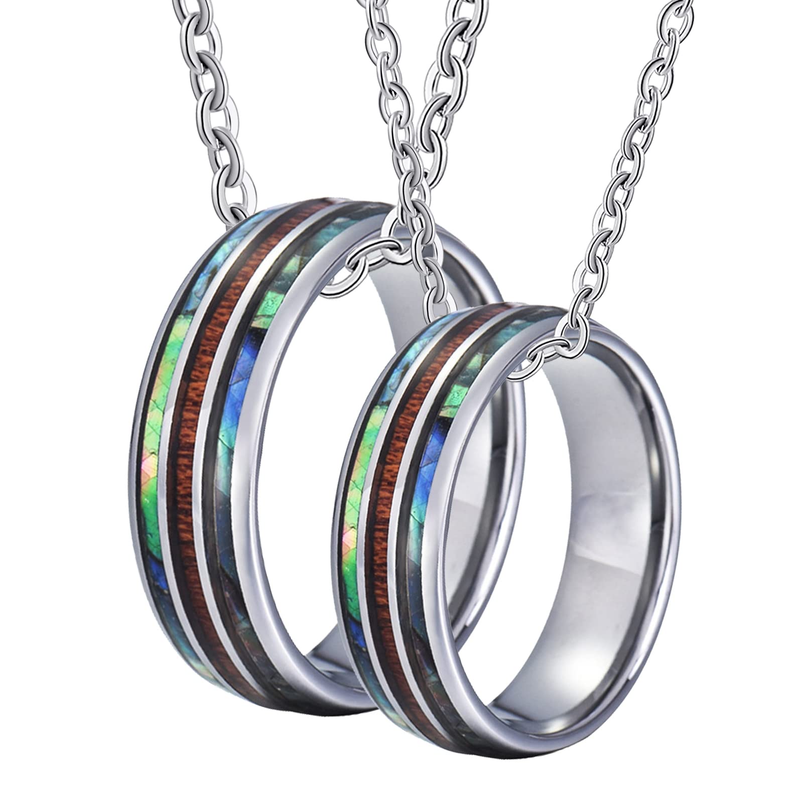 Collar colgante de tungsteno, collar colgante para pareja de 8 mm de plata, anillo de incrustación de madera y concha collar