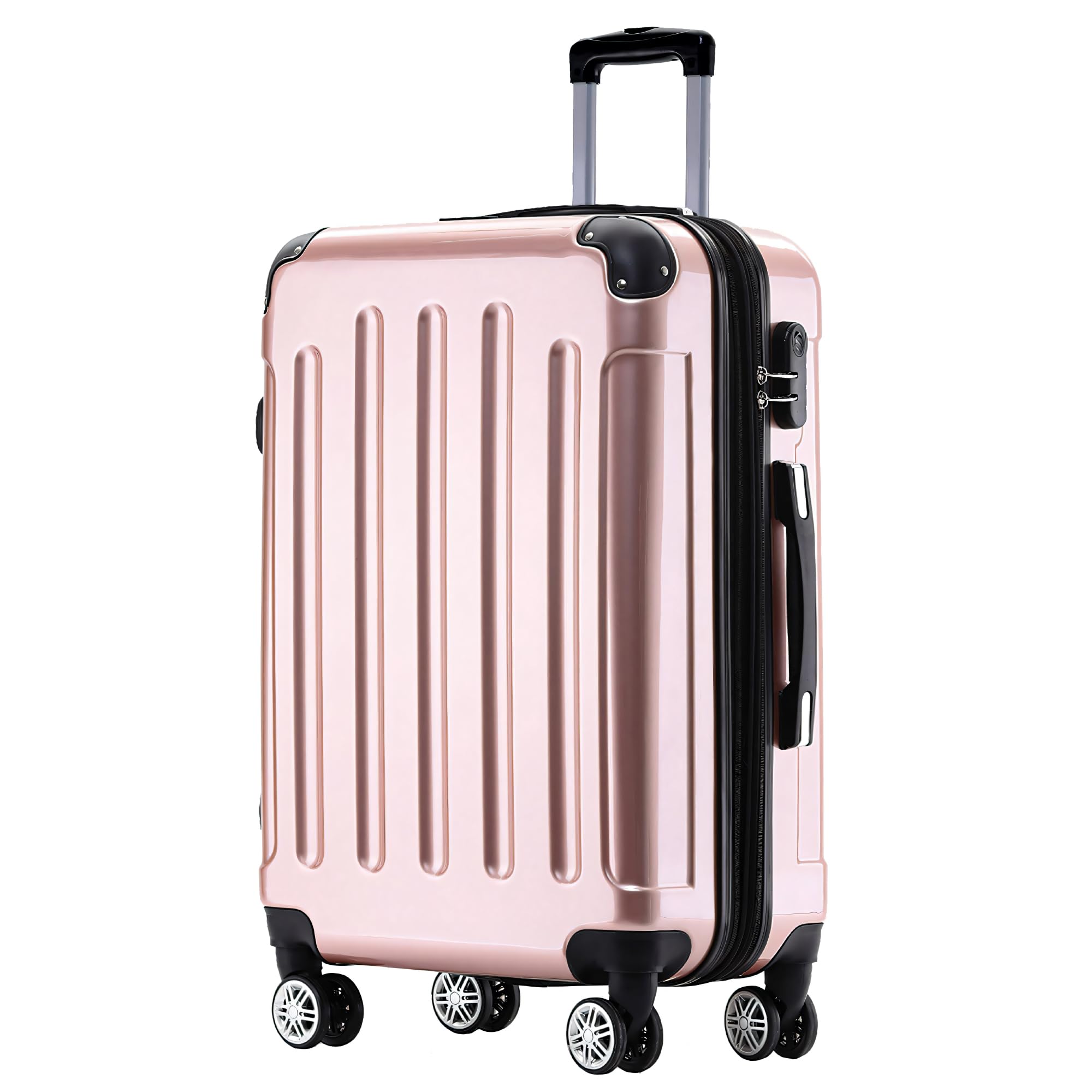 BEIBYE Hartschalen Koffer Trolley Rollkoffer Reisekoffer 4 Zwillingsrollen Polycabonat (Rosa Gold, 76cm -110L)