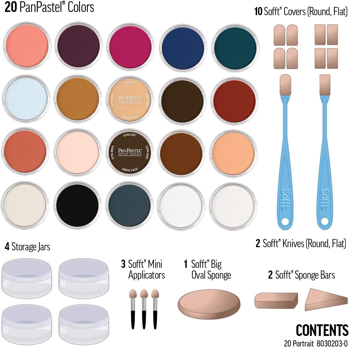 PanPastel Artist Pastels by GOLDEN, Portrait Set, 20 Color, Professional Artist Pastels, Unique Pan Format (cake-like)