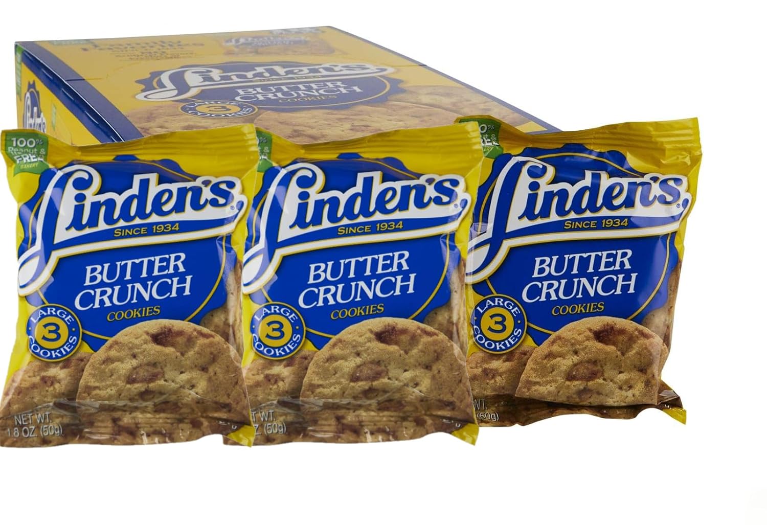 Linden's Butter Crunch Cookies, 3 Large Cookies, Pack of 8